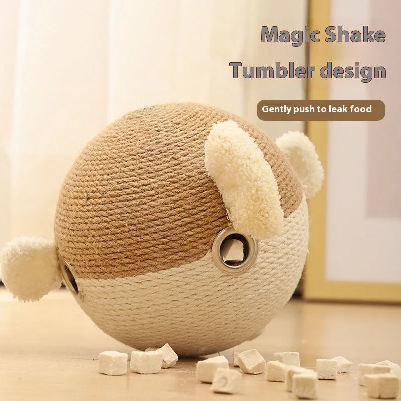 15cm cube-shaped sisal hemp pet puzzle feeder toy with treat dispensing mechanism