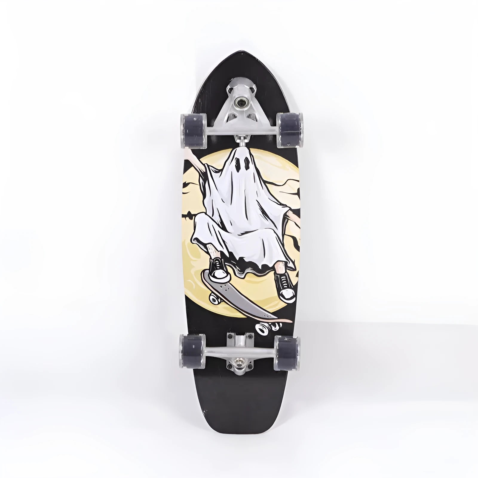 White 31-inch wooden street scooter with maple longboard deck.