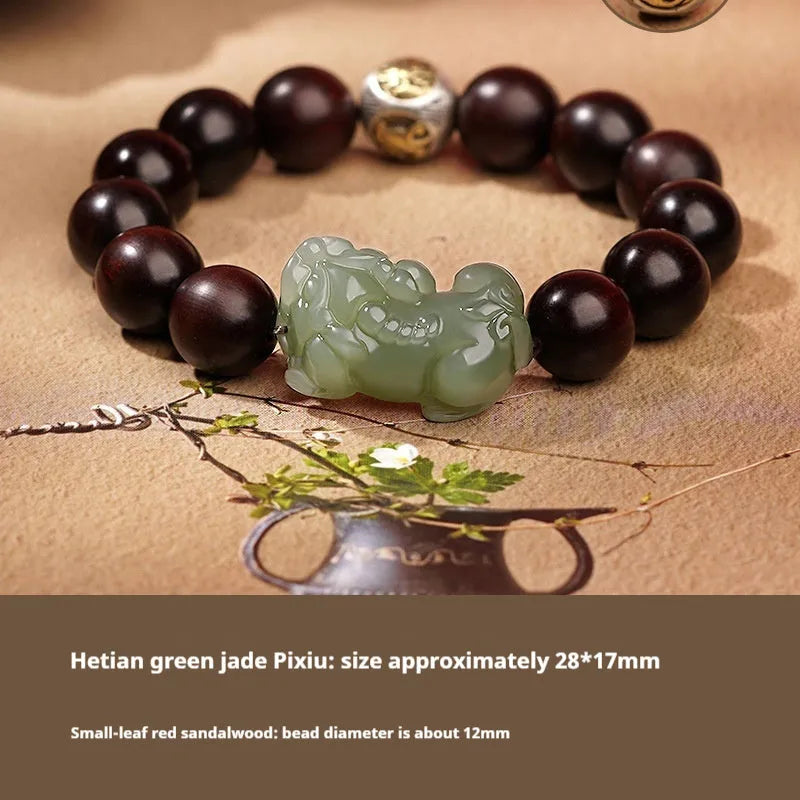 Women's Hetian jade bracelet with black and red braided ropes in Chinese style