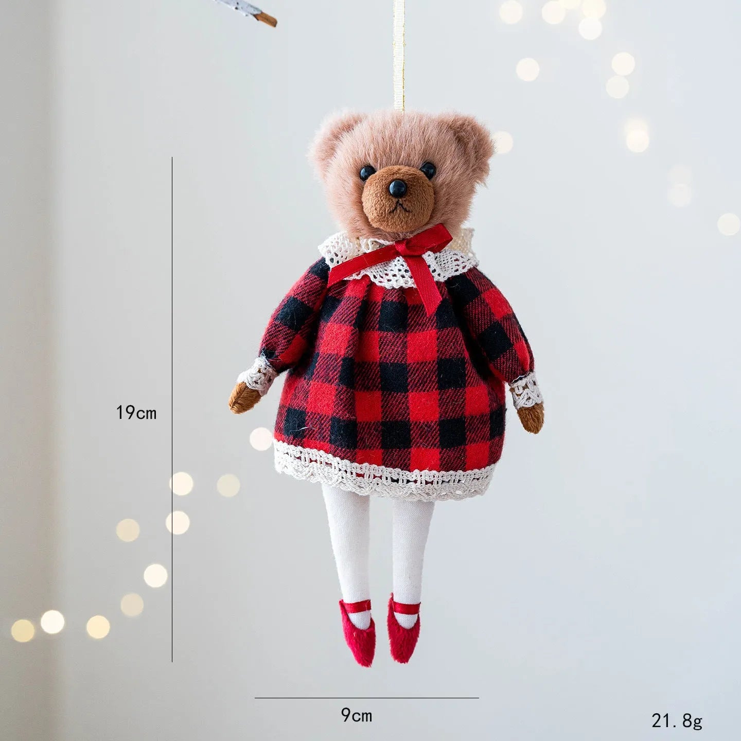 Plush bear doll wearing a cotton suit with a plaid body pattern in Princess or Gentleman style