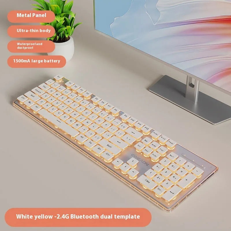 Prewalker V3 mute mechanical feeling keyboard and mouse set in retro green colour on a desk.
