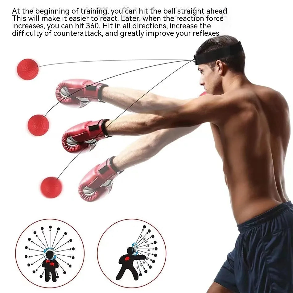 Head-mounted boxing reaction training set with adjustable headbands and multiple ball options including PU soft balls and tennis ball