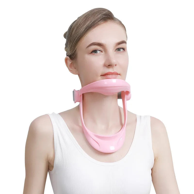 White PP plastic neck brace for cervical spine support on a neutral background.