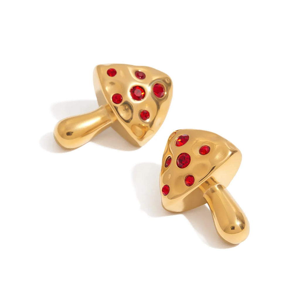 Inlaid zircon mushroom design stainless steel earrings for women geometric shape