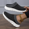 Women's striped Flyknit slipper shoes in black, pink, or purple with hollowed-out sewing line details