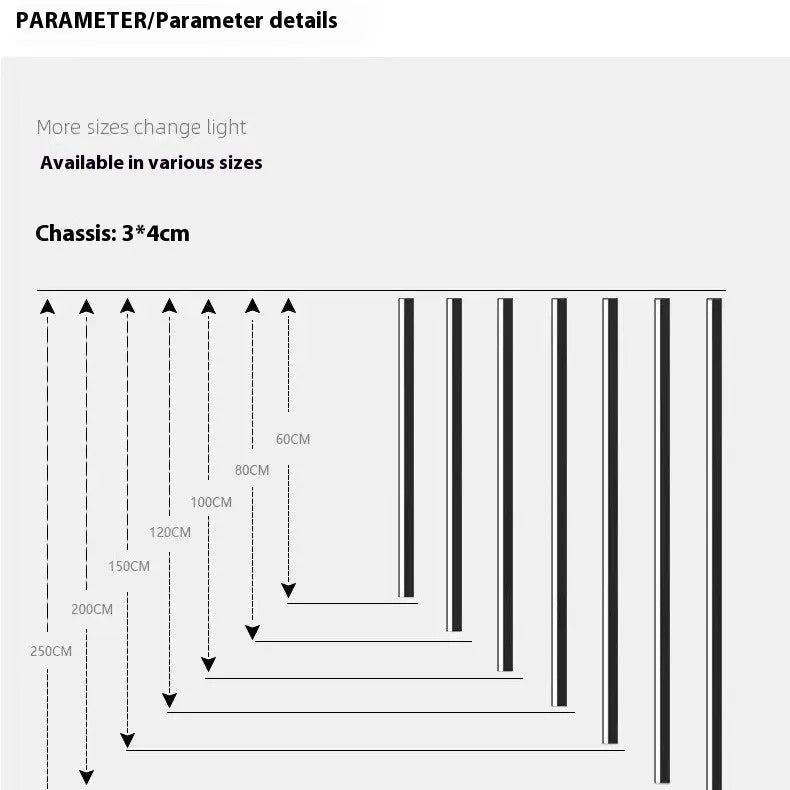 80cm long black LED wall lamp with touch control for three light colours on a white wall.