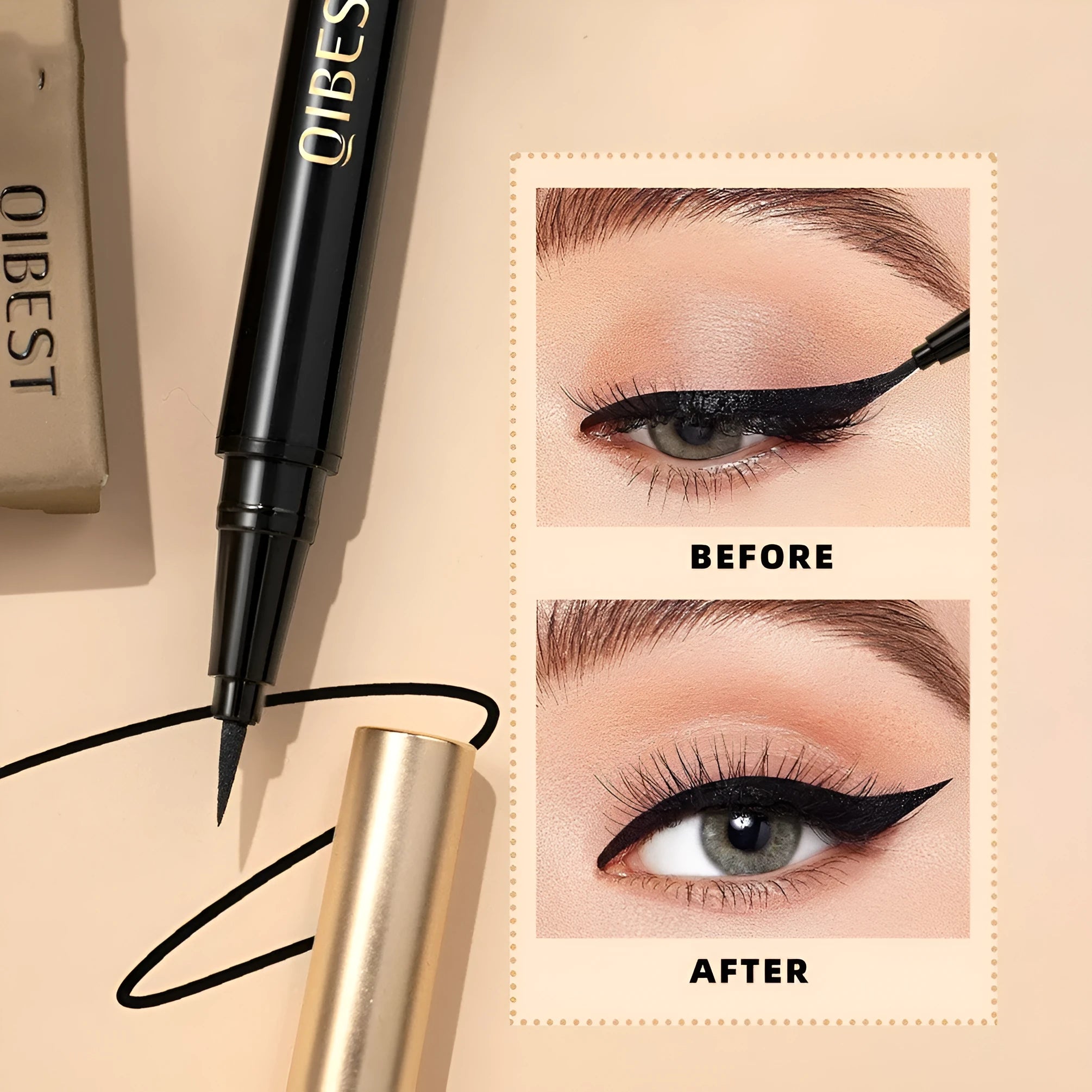 Black liquid eyeliner pen with quick-dry smudge-resistant formula