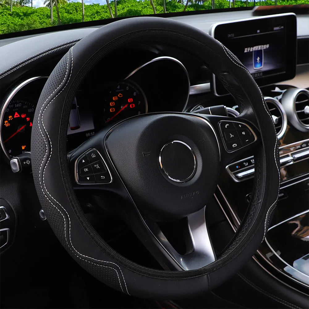 Elastic steering wheel cover with embossed corrugated pattern fitting 37-38 cm diameter wheels