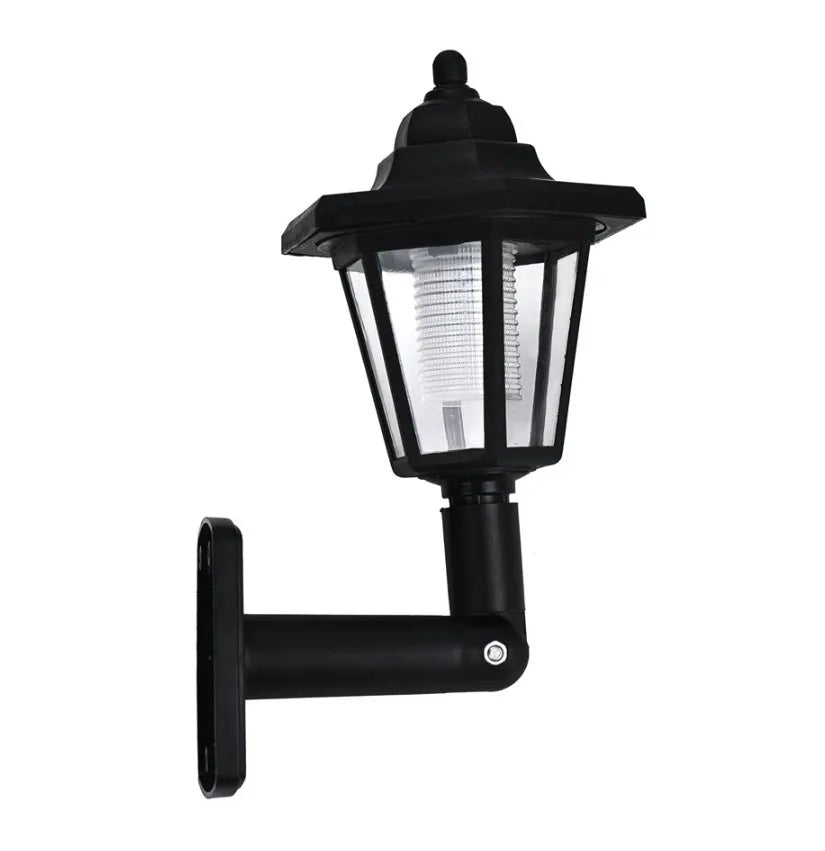 Black hexagonal solar wall light with IP44 waterproof rating for outdoor use