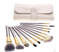 Persian make-up brush set with rice white bristles and champagne handles in 12, 18, or 24 piece options