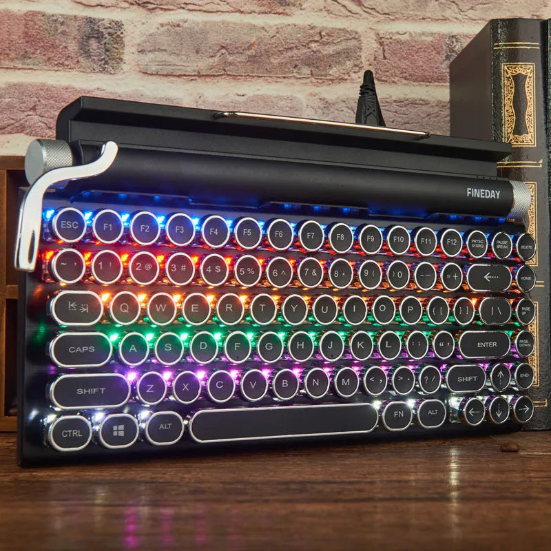 Dot retro mechanical Bluetooth keyboard with black finish and backlit keys