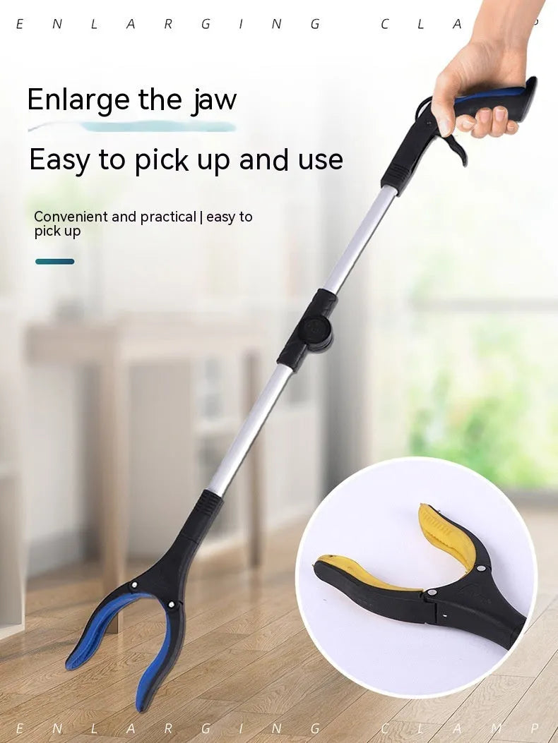 Folding aluminium rubbish clamp with extended arm and magnetic pick-up head in blue handle colour