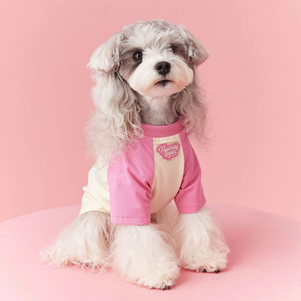 Red embroidered cotton summer outfit for a dog in size L.