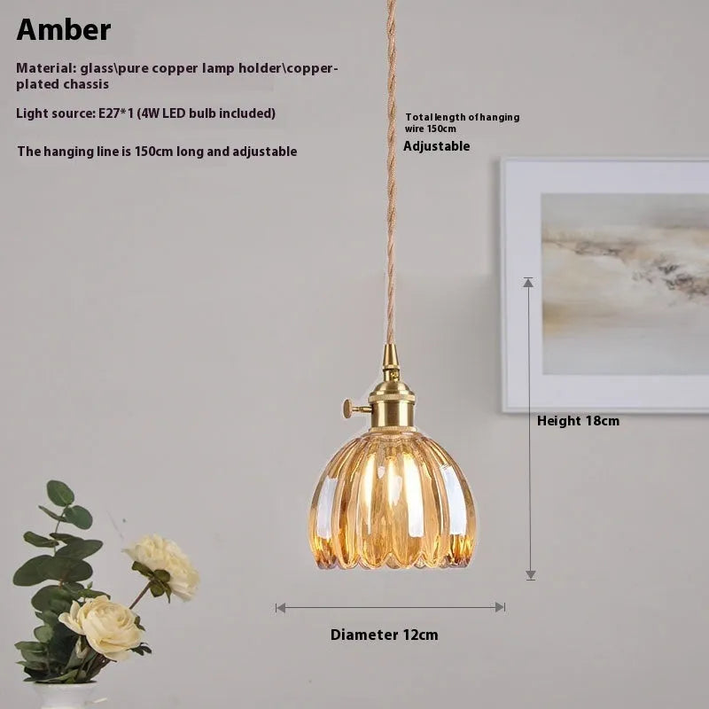 Vintage glass flower chandelier in Nordic style for bedroom bedside lighting