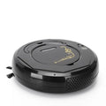 Blue smart vacuum cleaner robot on a tiled floor with charging cable and brush accessories.