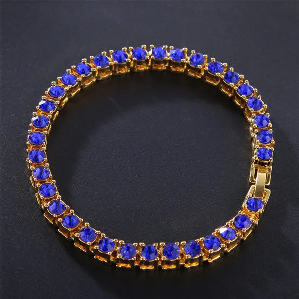 Men's silver hip hop bracelet with rhinestone chain and zirconia tennis charm on geometric alloy band
