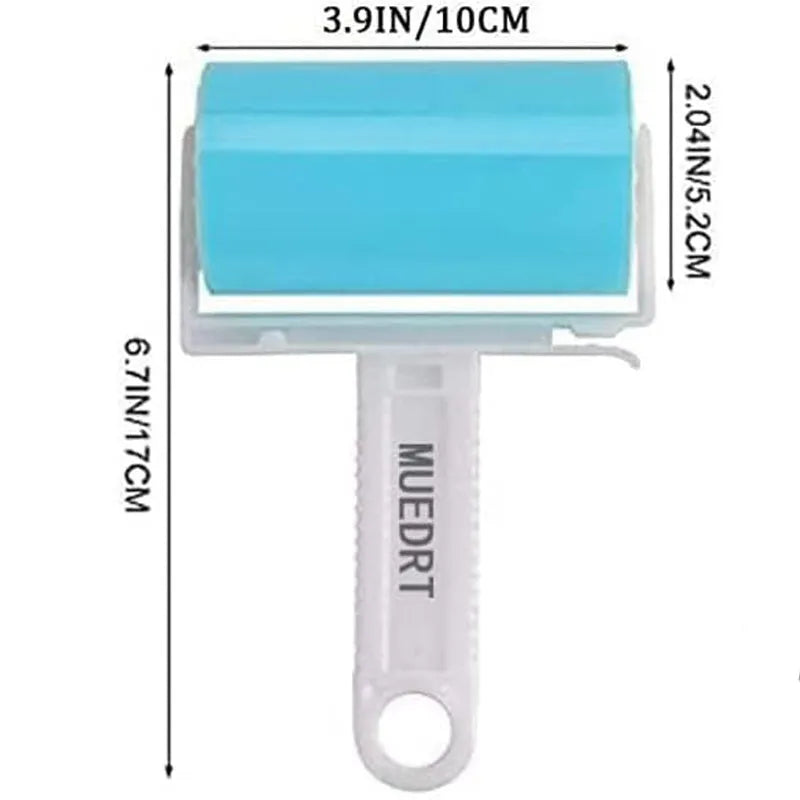 Blue washable reusable lint roller with cover for removing pet hair from clothes.