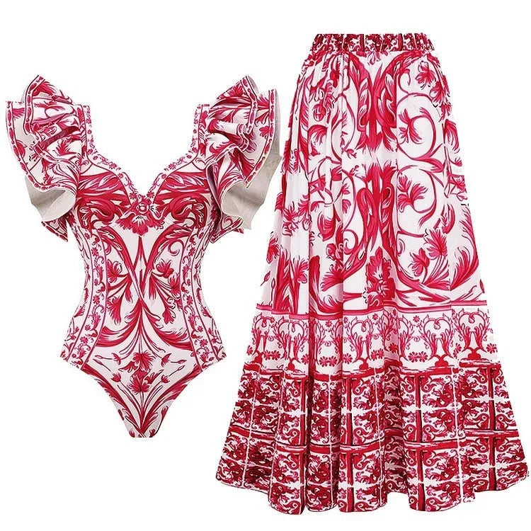Women's printed one-piece swimsuit in polyester fabric available in multiple colours and sizes