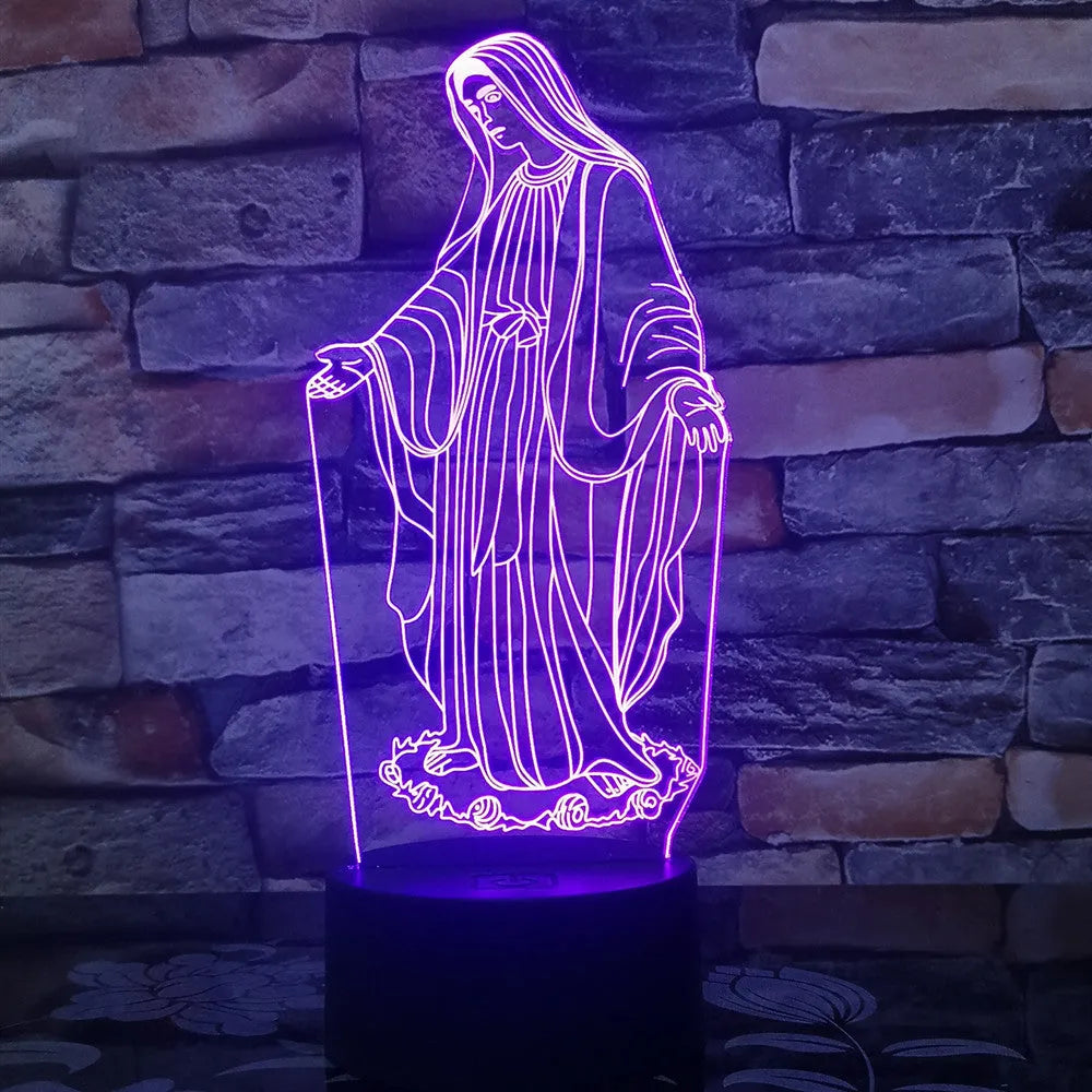 3D LED night light with colourful dual-ring pattern on a thin acrylic panel and ABS base.