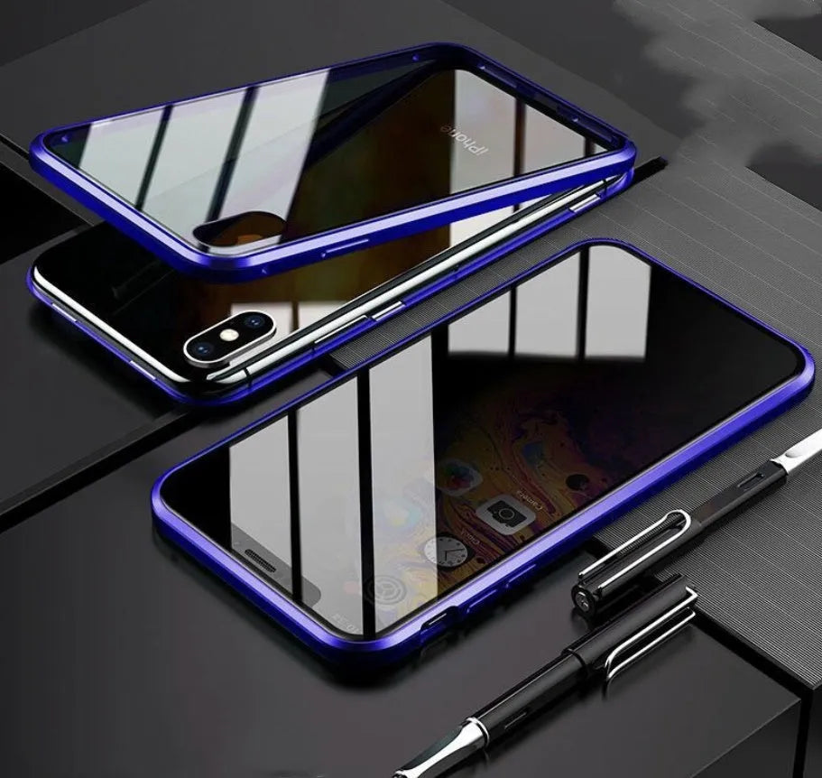 Clamshell anti-spy phone case for iPhone with machined glass construction in multiple solid colours