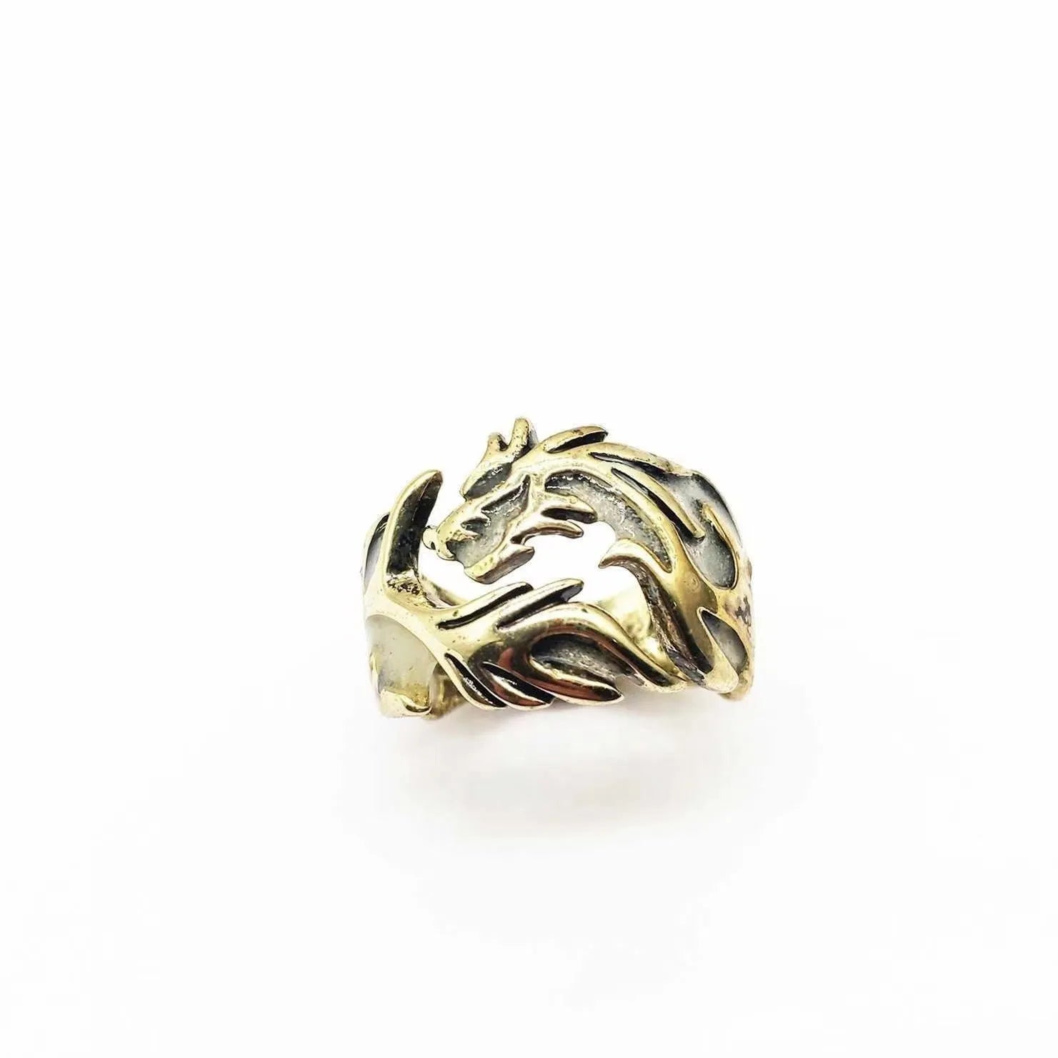 Adjustable Chinese dragon ring with luminous ancient silver blue and green electroplated metal geometric design