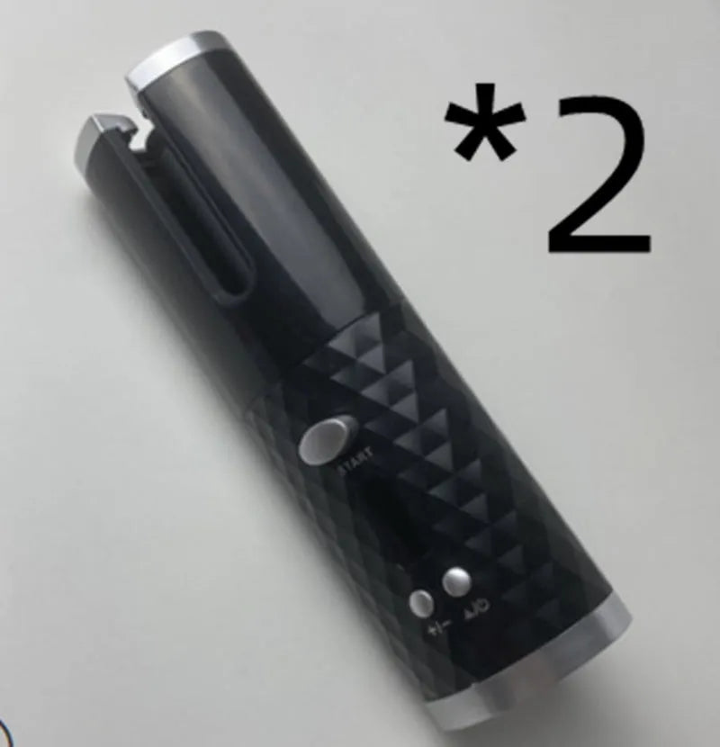 White portable mini curling iron with USB charging port and adjustable temperature dial.