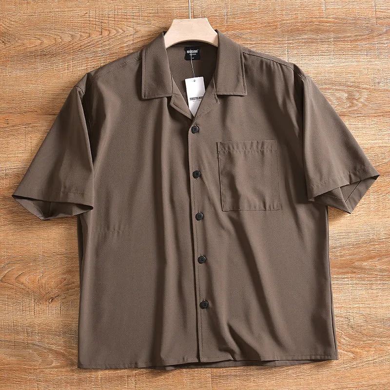 Men's lightweight pure cotton short sleeve shirt in loose fit with Japanese fresh style