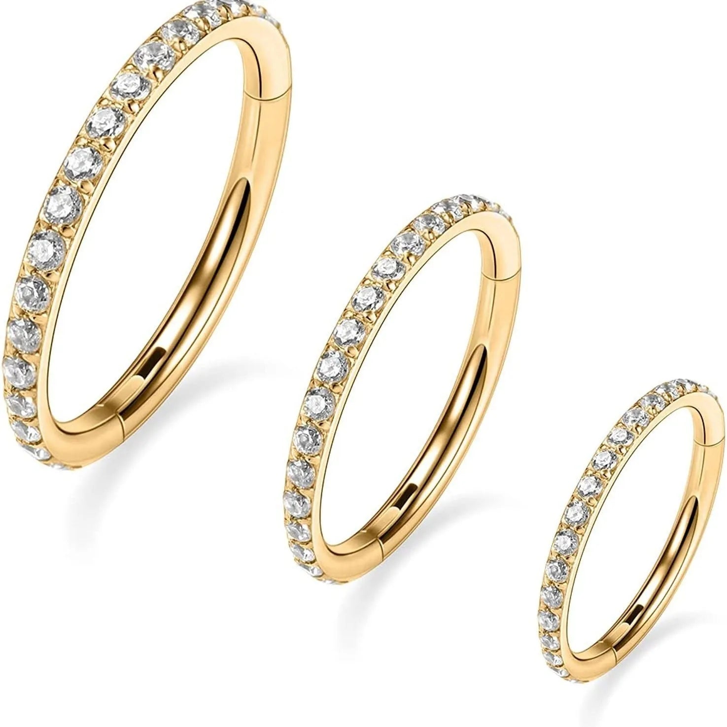 Stainless steel seamless nose ring with diamond accent in multiple colour finishes and sizes