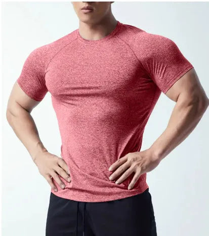 Men's polyester quick-dry stretch t-shirt in black, grey, green or pink colour options