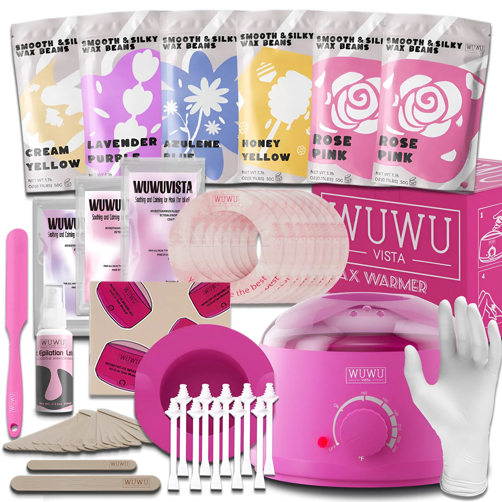 WUWUVISTA professional hard wax hair removal kit with wax warmer, beads, applicators and aftercare products