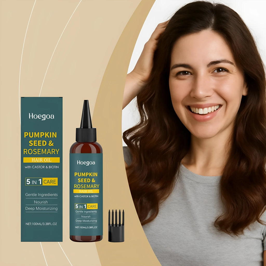 Rosemary hair care essential oil 100ml bottle with pointed cap and hair comb applicator tool