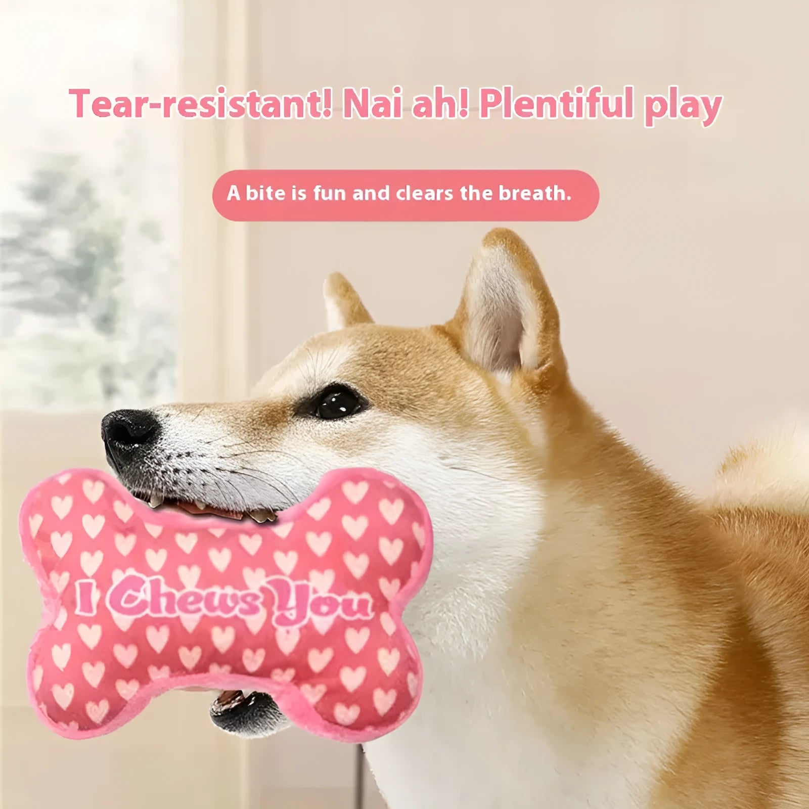 PP plastic pet chew toy with textured surface for tooth cleaning, shown in peach heart pink colour