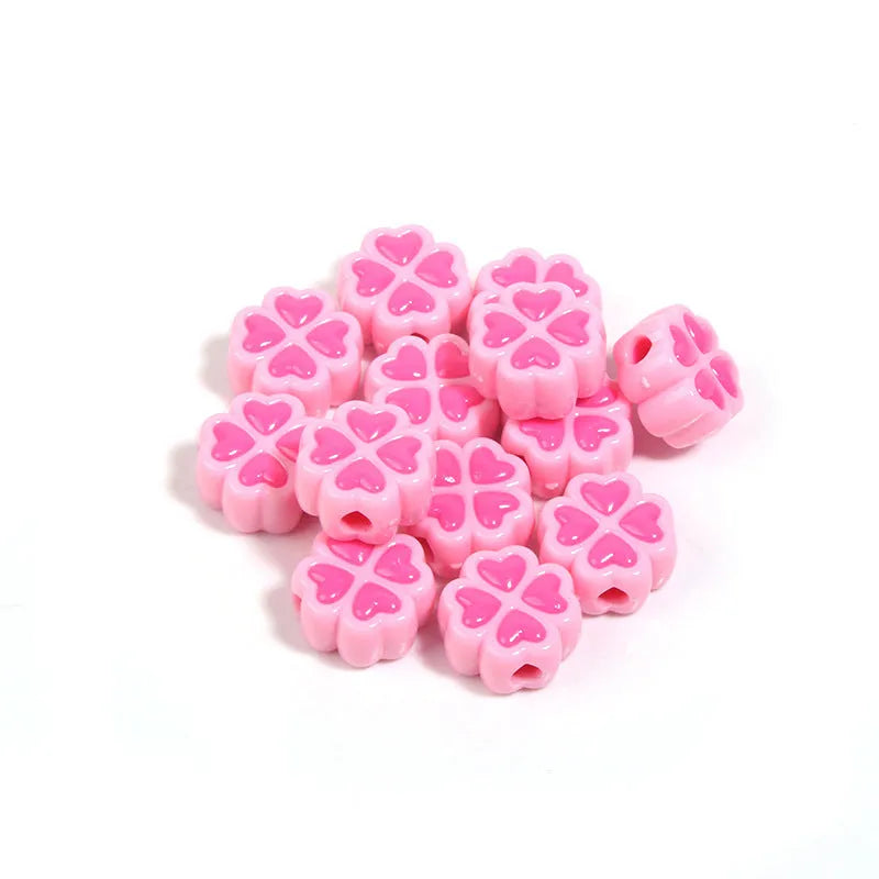 15mm acrylic four-leaf clover craft beads with frosted finish in multiple colours