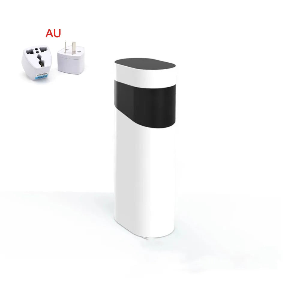 Black or green small instant water dispenser with digital display on a desktop.