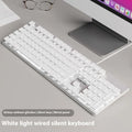 Wired mute keyboard with mechanical feel keys, shown in a Metal Black case with blue LED backlighting.