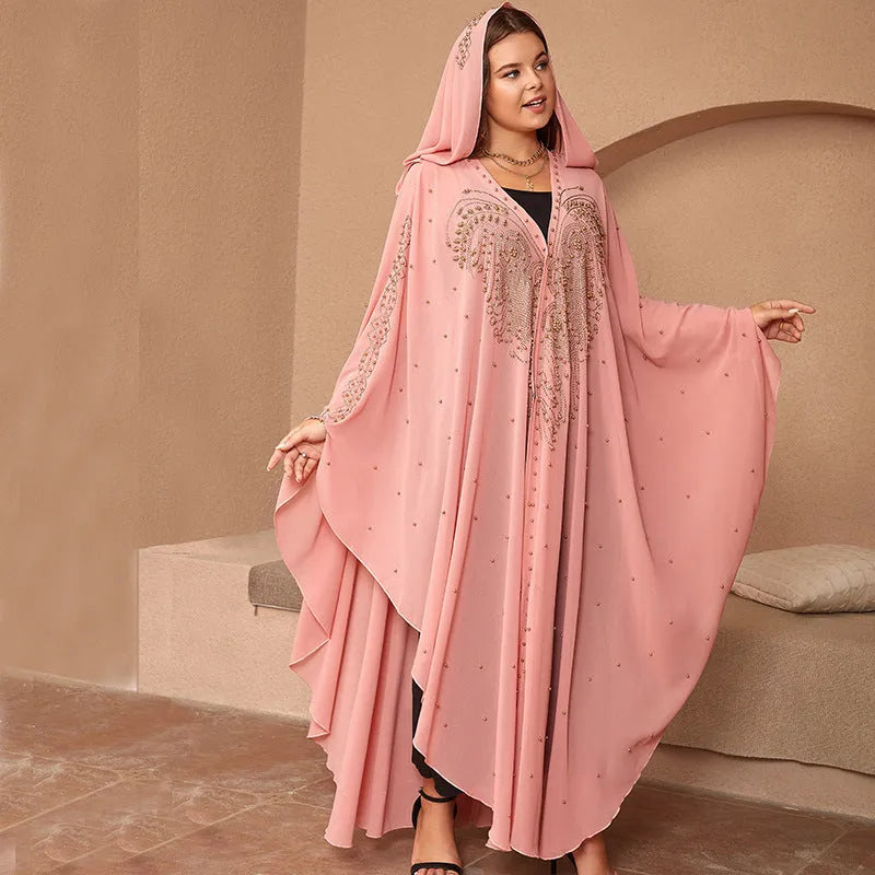 Muslim style chiffon cape shawl with rhinestone beading in multiple colour options