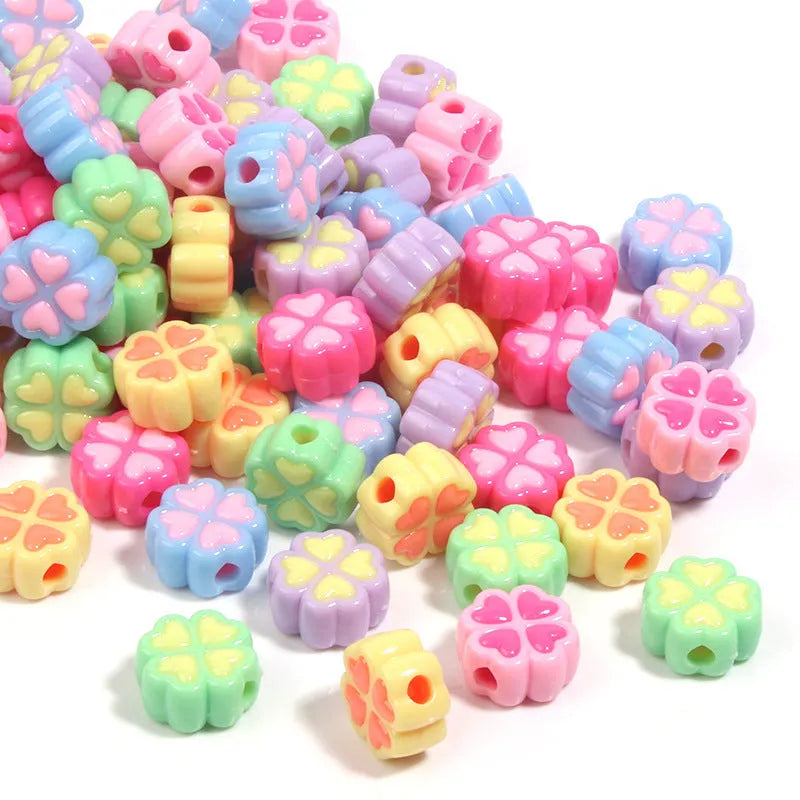 15mm acrylic four-leaf clover craft beads with frosted finish in multiple colours