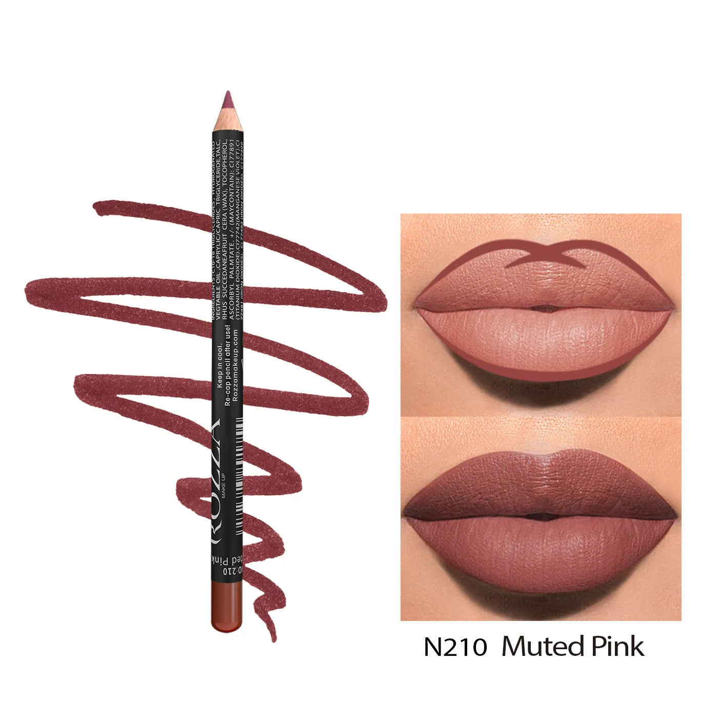 Matte wood lip liner pencil in 14 waterproof shades numbered 201 to 214