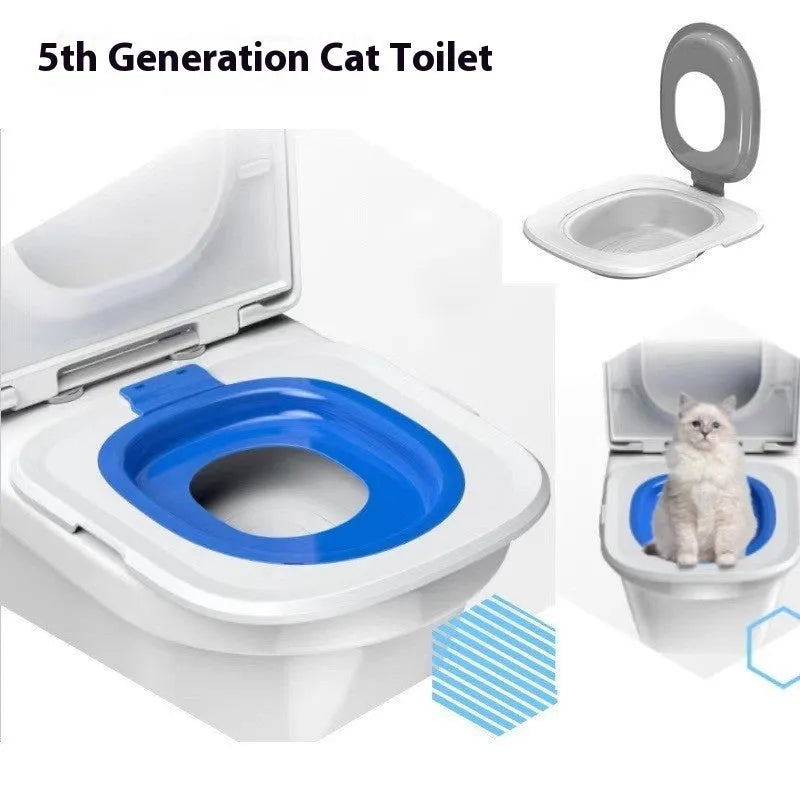 Fifth generation cat toilet trainer and matching mat set in blue, made from ABS plastic.