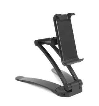 Silver aluminum alloy desktop stand holding a tablet at an adjustable angle.