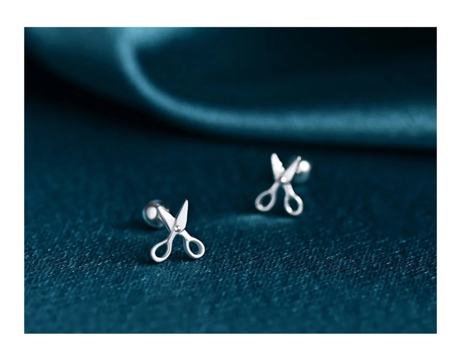 S999 pure silver ear nail piercing with screw fastening and mini scissors decoration
