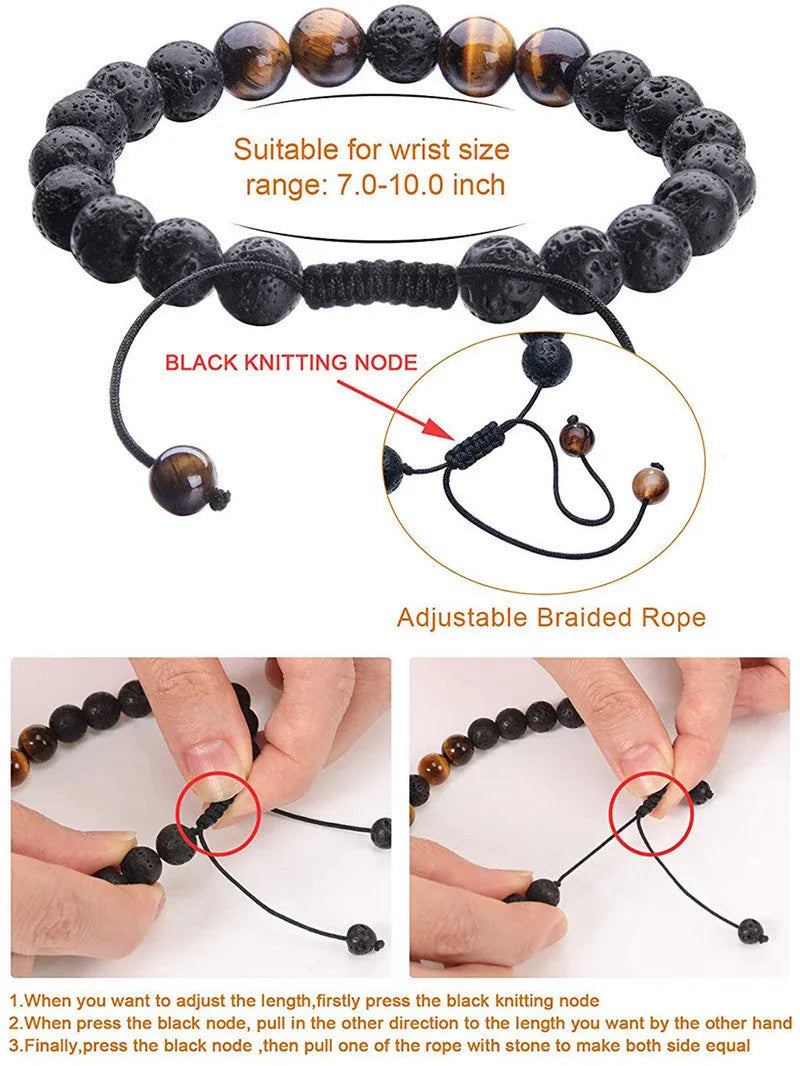 Matte black agate couple bracelets with geometric design in European American style