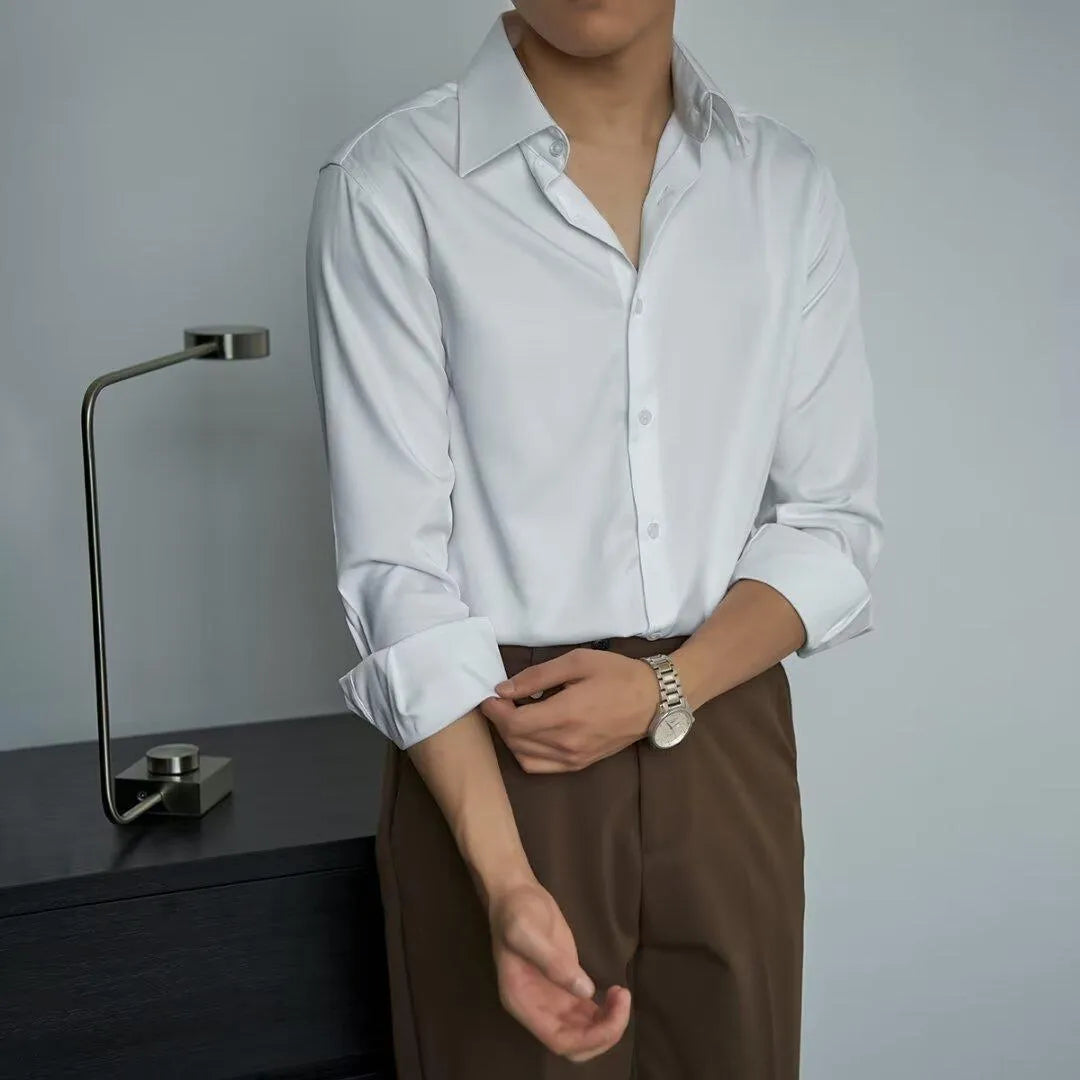 Men's black long sleeve Korean style loose fit cardigan shirt with Japanese retro design