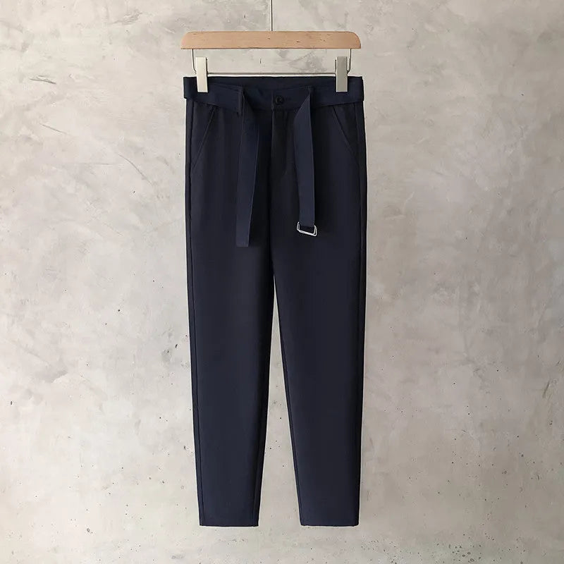 Boys slim straight wool trousers with tapered cut in black, white, dark grey or light grey