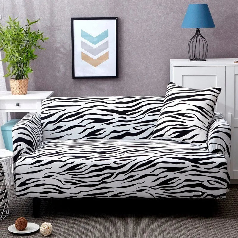 Elastic all-inclusive polyester sofa cover with striped pattern in multiple colours