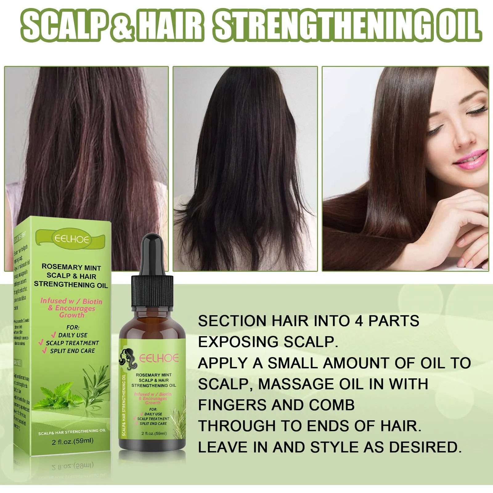 59ml bottle of Rosemary Mint Hair Growth Fluid for scalp massage and hair care