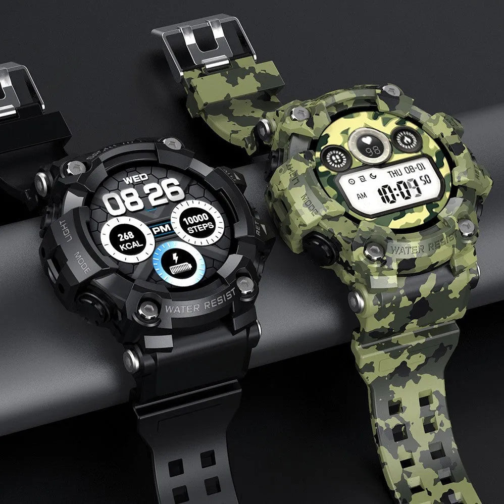 T6 Tactical Rugged Smart Watch in black or green with 1.3-inch screen on an anti-sweat double-clasp strap