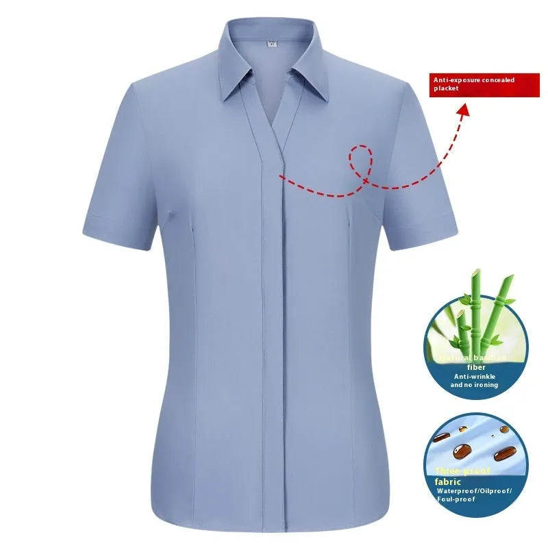 Men's bamboo fibre short sleeve business shirt with square collar in slim fit