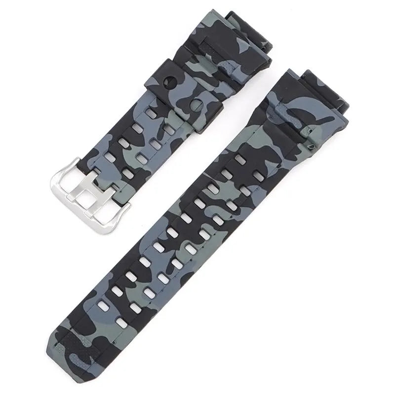 Camouflage TPU watch strap with silver buckle for single hair watch systems