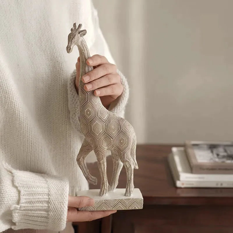 Wood colour giraffe sculpture decoration made from synthetic resin measuring 30.5cm tall